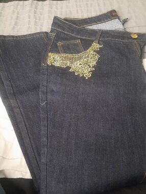 Women’s Dark Blue South Pole Denim Jeans with Gold Embroidery